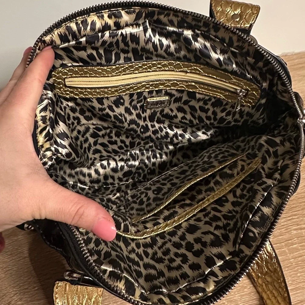 VTG GUESS Y2K Ostrich Print Shoulder Bag Black Patent Leather Indie Sleaze Glam - Picture 5 of 14